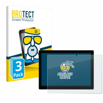 Front side of a product packaging with the brand logo BROTECT. Next to it is the device Hyrican Enwo Pad shown with the corres