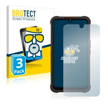 Front side of a product packaging with the brand logo BROTECT. Next to it is the device AGM Glory Pro shown with the correspon