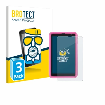 Front side of a product packaging with the brand logo BROTECT. Next to it is the device Blackview Tab 6 Kids shown with the co