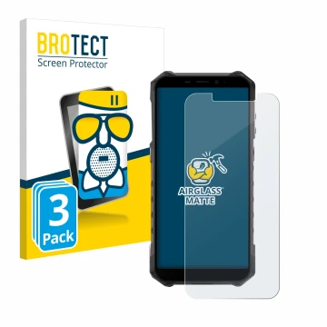 Front side of a product packaging with the brand logo BROTECT. Next to it is the device Ulefone Armor X9 Pro shown with the co