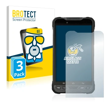 Front side of a product packaging with the brand logo BROTECT. Next to it is the device UniStrong UT12P shown with the corresp