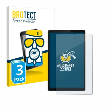 Front side of a product packaging with the brand logo BROTECT. Next to it is the device Lenovo Tab TB-X306F shown with the cor