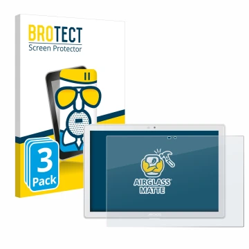 Front side of a product packaging with the brand logo BROTECT. Next to it is the device Archos T101 4G shown with the correspo
