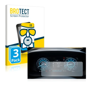 Front side of a product packaging with the brand logo BROTECT. Next to it is the device Hyundai i20 BC3 2021 Cockpit shown wit