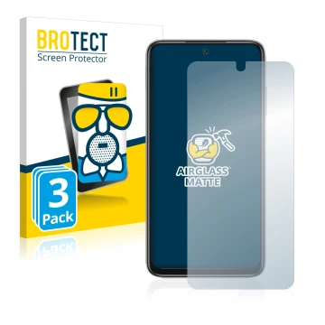 Front side of a product packaging with the brand logo BROTECT. Next to it is the device Xiaomi Redmi Note 11 4G shown with the