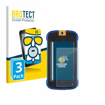 Front side of a product packaging with the brand logo BROTECT. Next to it is the device Vtech Kidicom Max 3.0 shown with the c