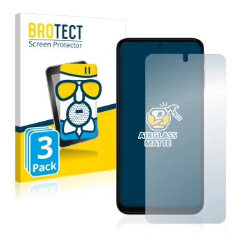 Front side of a product packaging with the brand logo BROTECT. Next to it is the device Motorola Moto G31 shown with the corre