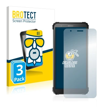 Front side of a product packaging with the brand logo BROTECT. Next to it is the device Blackview BV6600 Pro shown with the co