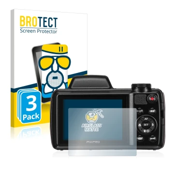 Front side of a product packaging with the brand logo BROTECT. Next to it is the device Kodak Pixpro AZ525 shown with the corr