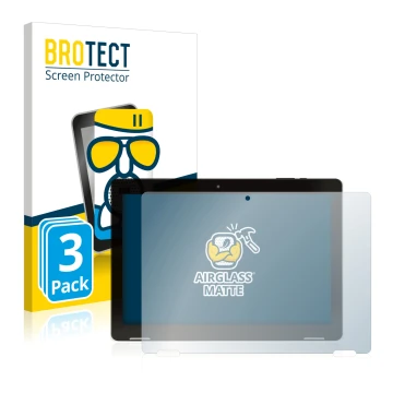 Front side of a product packaging with the brand logo BROTECT. Next to it is the device Hannspree Pad Apollo 2 shown with the 