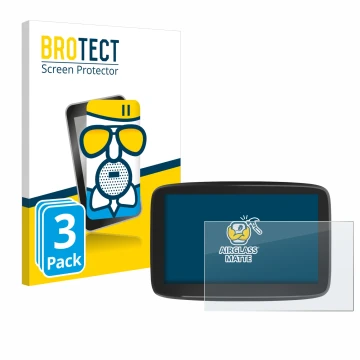 Front side of a product packaging with the brand logo BROTECT. Next to it is the device TomTom GO Classic 6