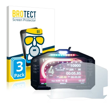 Front side of a product packaging with the brand logo BROTECT. Next to it is the device Starlane DaVinci-II S shown with the c