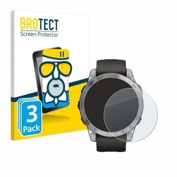 Front side of a product packaging with the brand logo BROTECT. Next to it is the device Garmin Fenix 7 (47 mm) shown with the 