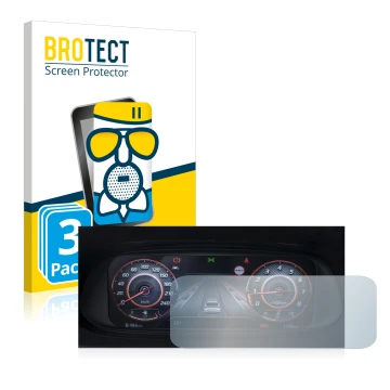 Front side of a product packaging with the brand logo BROTECT. Next to it is the device Hyundai i20N 2021 Cockpit shown with t