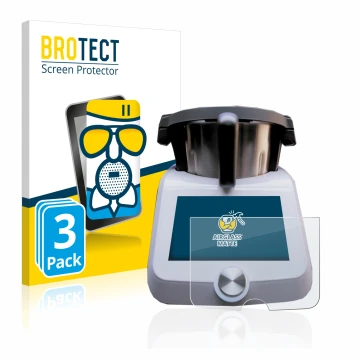 Front side of a product packaging with the brand logo BROTECT. Next to it is the device SilverCrest Monsieur Cuisine Smart sho