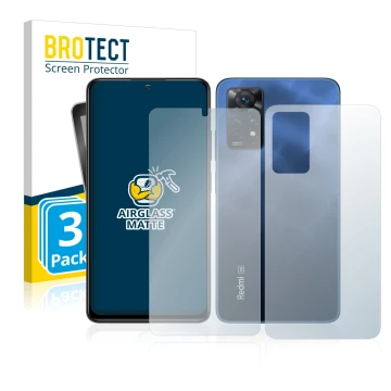 Front side of a product packaging with the brand logo BROTECT. Next to it is the device Xiaomi Redmi Note 11 Pro 5G (Front+Bac