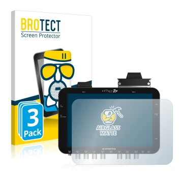 Front side of a product packaging with the brand logo BROTECT. Next to it is the device Convergent Design Odyssey 7Q+ shown wi