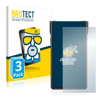 Front side of a product packaging with the brand logo BROTECT. Next to it is the device Sony Walkman NW-WM1AM2 shown with the 