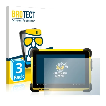 Front side of a product packaging with the brand logo BROTECT. Next to it is the device Trimble T10 shown with the correspondi