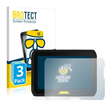 Front side of a product packaging with the brand logo BROTECT. Next to it is the device Trimble T100 shown with the correspond