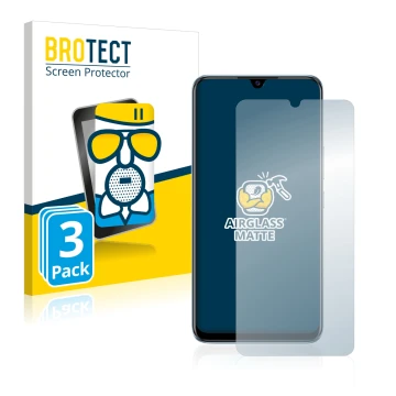 Front side of a product packaging with the brand logo BROTECT. Next to it is the device Vivo V20 SE shown with the correspondi