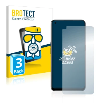 Front side of a product packaging with the brand logo BROTECT. Next to it is the device realme 9 Pro Plus shown with the corre