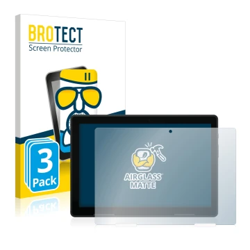 Front side of a product packaging with the brand logo BROTECT. Next to it is the device MEDION Lifetab E10814 shown with the c