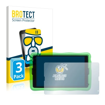 Front side of a product packaging with the brand logo BROTECT. Next to it is the device MEDION Lifetab E10440 Kids shown with 