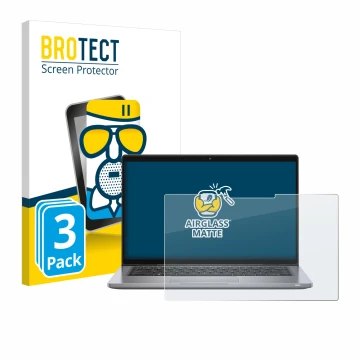 Front side of a product packaging with the brand logo BROTECT. Next to it is the device Dell Latitude 7320 2-in-1 shown with t