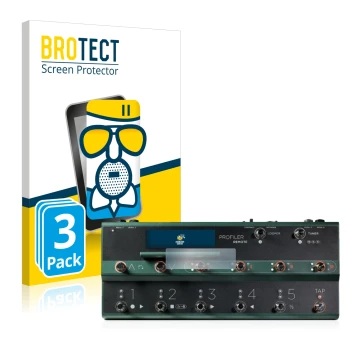 Front side of a product packaging with the brand logo BROTECT. Next to it is the device Kemper Profiler Remote shown with the 
