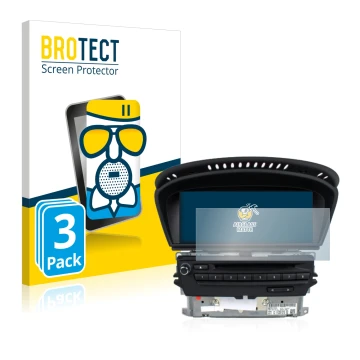 Front side of a product packaging with the brand logo BROTECT. Next to it is the device BMW 3 E93 2011 CIC professional naviga