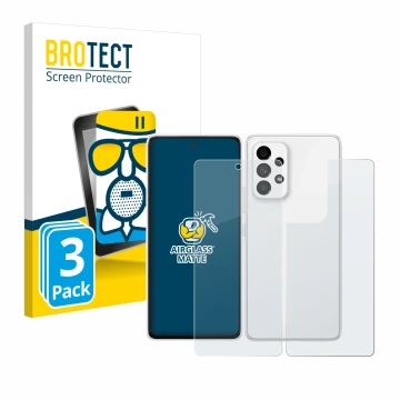 Front side of a product packaging with the brand logo BROTECT. Next to it is the device Samsung Galaxy A53 5G (Front+Back) sho