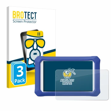 Front side of a product packaging with the brand logo BROTECT. Next to it is the device Clementoni Clempad X Revolution shown 