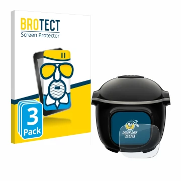 Front side of a product packaging with the brand logo BROTECT. Next to it is the device Krups Cook4me Touch Wifi shown with th