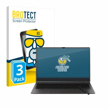 Front side of a product packaging with the brand logo BROTECT. Next to it is the device Samsung Galaxy Book2 Pro 360 13.3