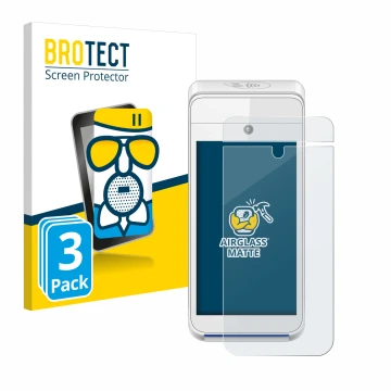 Front side of a product packaging with the brand logo BROTECT. Next to it is the device Pax A920 shown with the corresponding 