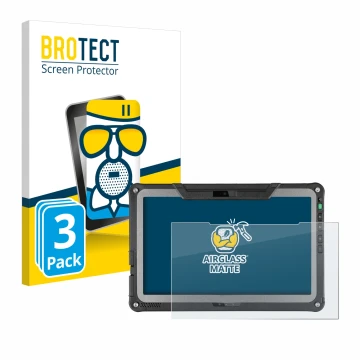 Front side of a product packaging with the brand logo BROTECT. Next to it is the device Getac F110 G6 shown with the correspon