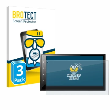 Front side of a product packaging with the brand logo BROTECT. Next to it is the device Pioneer DMH-A340DAB shown with the cor