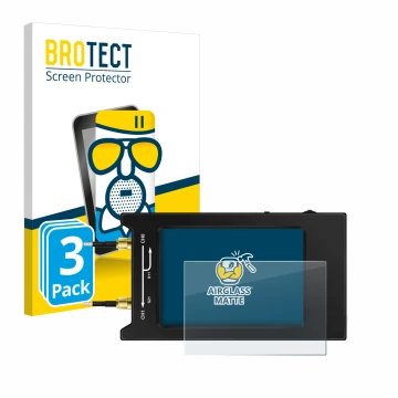 Front side of a product packaging with the brand logo BROTECT. Next to it is the device NanoVNA H4 shown with the correspondin