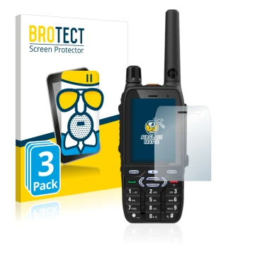 Front side of a product packaging with the brand logo BROTECT. Next to it is the device Motorola MXP600 shown with the corresp