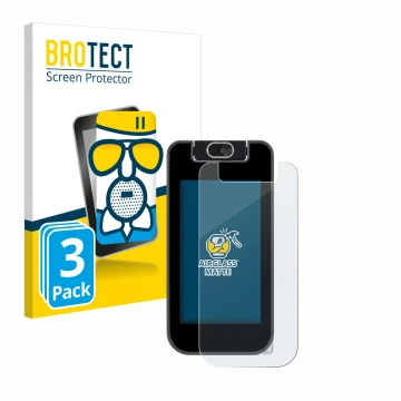 Front side of a product packaging with the brand logo BROTECT. Next to it is the device Vtech KidiBuzz 3 shown with the corres