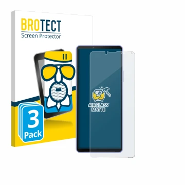 Front side of a product packaging with the brand logo BROTECT. Next to it is the device Sony Xperia 10 IV shown with the corre
