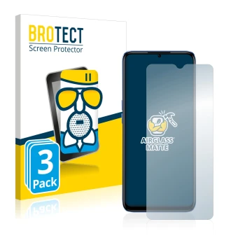 Front side of a product packaging with the brand logo BROTECT. Next to it is the device realme Narzo 50 5G shown with the corr