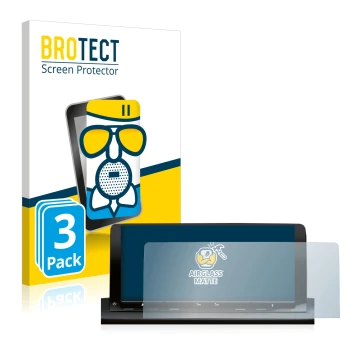 Front side of a product packaging with the brand logo BROTECT. Next to it is the device Volkswagen Caddy 5 Discover Media 10