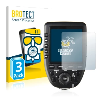 Front side of a product packaging with the brand logo BROTECT. Next to it is the device Godox XPro shown with the correspondin