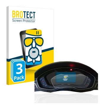 Front side of a product packaging with the brand logo BROTECT. Next to it is the device Audi A4 B9 2017 Virtual Cockpit shown 