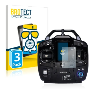 Front side of a product packaging with the brand logo BROTECT. Next to it is the device Futaba T4GRS shown with the correspond