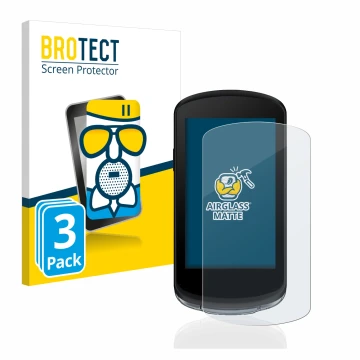 Front side of a product packaging with the brand logo BROTECT. Next to it is the device Garmin Edge 1040 shown with the corres