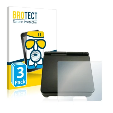 Front side of a product packaging with the brand logo BROTECT. Next to it is the device Nintendo Gameboy Advance SP (housing) 