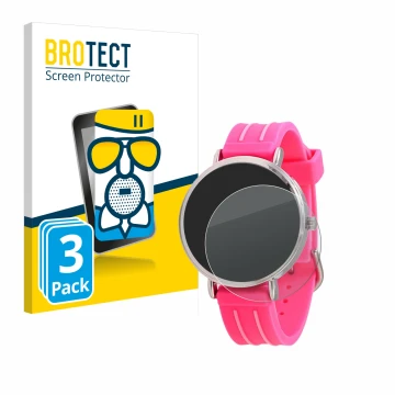 Front side of a product packaging with the brand logo BROTECT. Next to it is the device Kiddus Children's Learning Watch shown